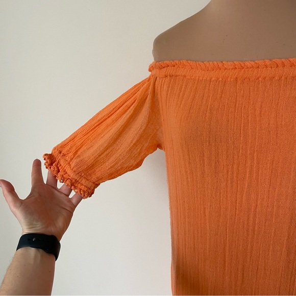 Free People Jen's Pirate Booty Cotton Orange Gauze Boho Off Shoulder Dress P/S - Picture 7 of 11